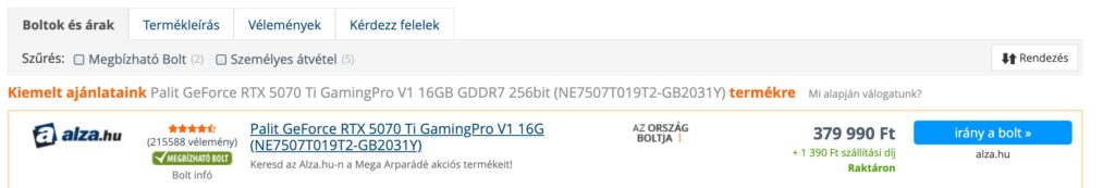 Az Nvidia RTX 5070 Ti árai viszont rohamosan csökkentek