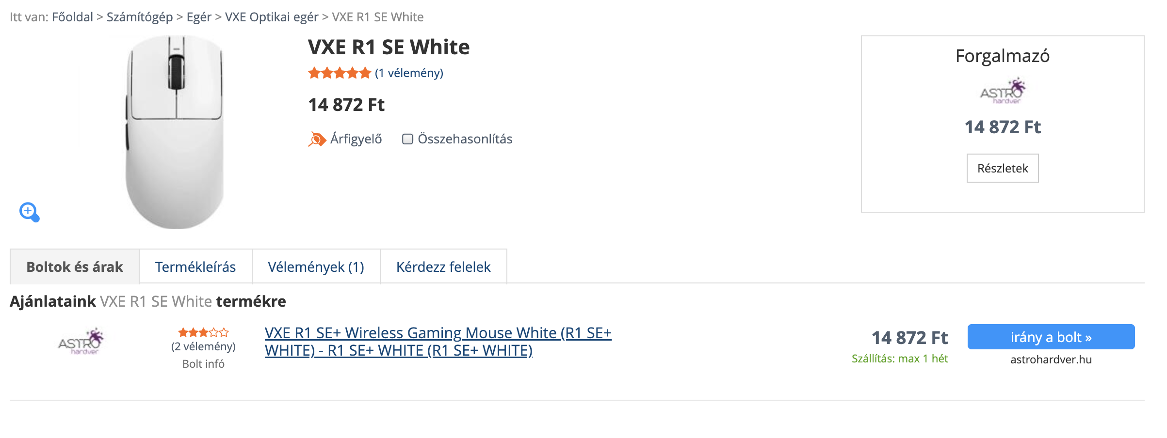 A fehér változatot is 15 ezer forint alatt találhatjuk meg - gamer egér