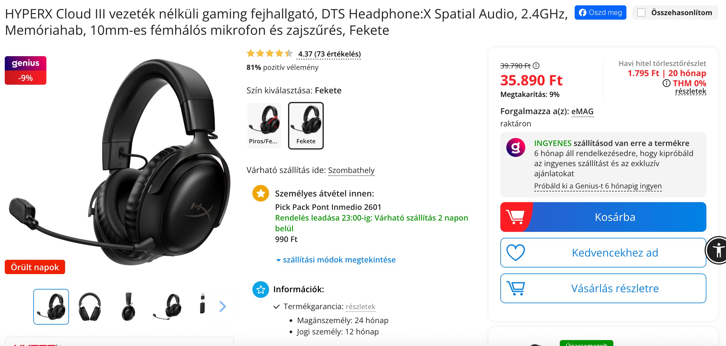 HyperX Cloud III Wireless gamer fejhallgató