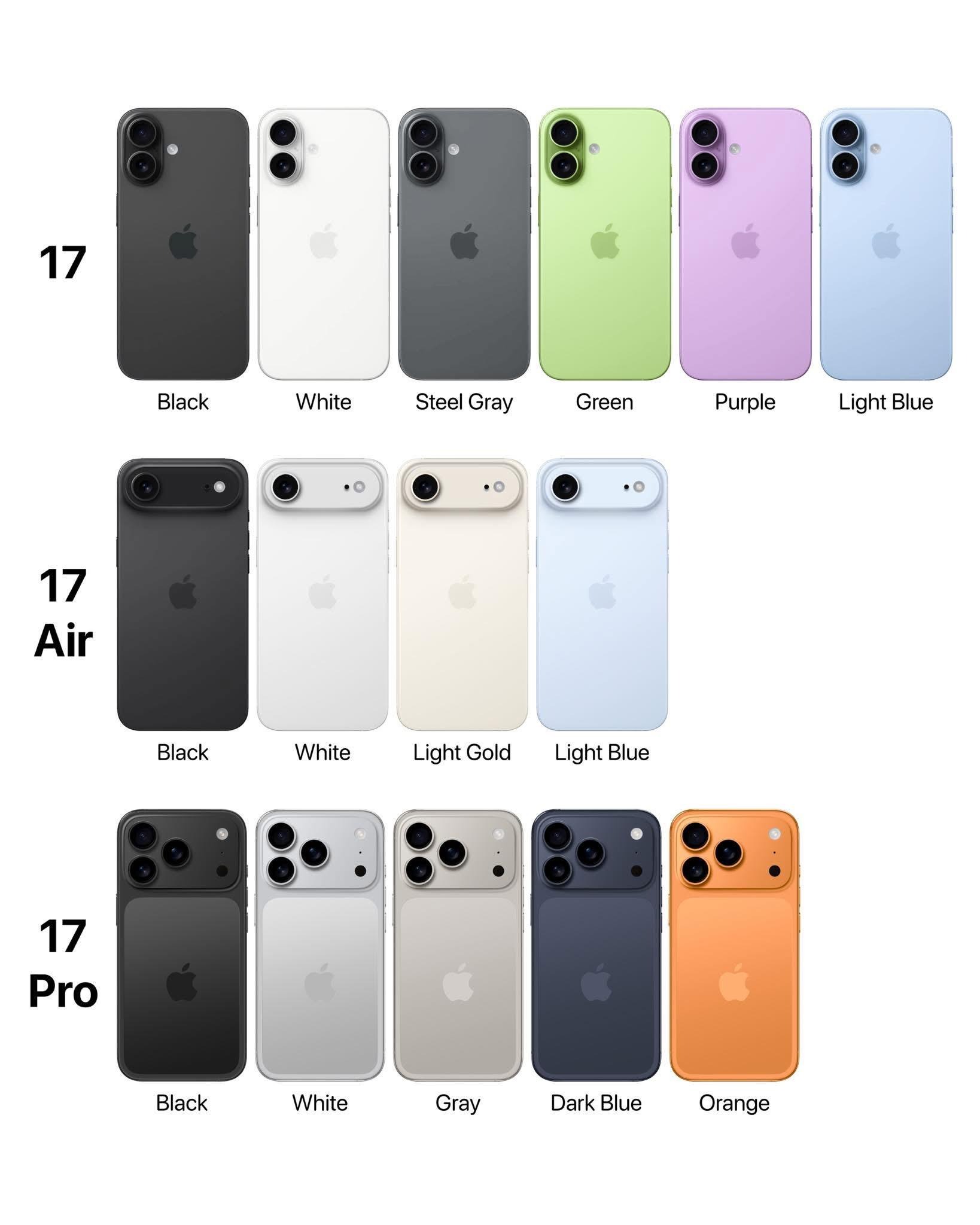 Az iPhone 17 széria színei