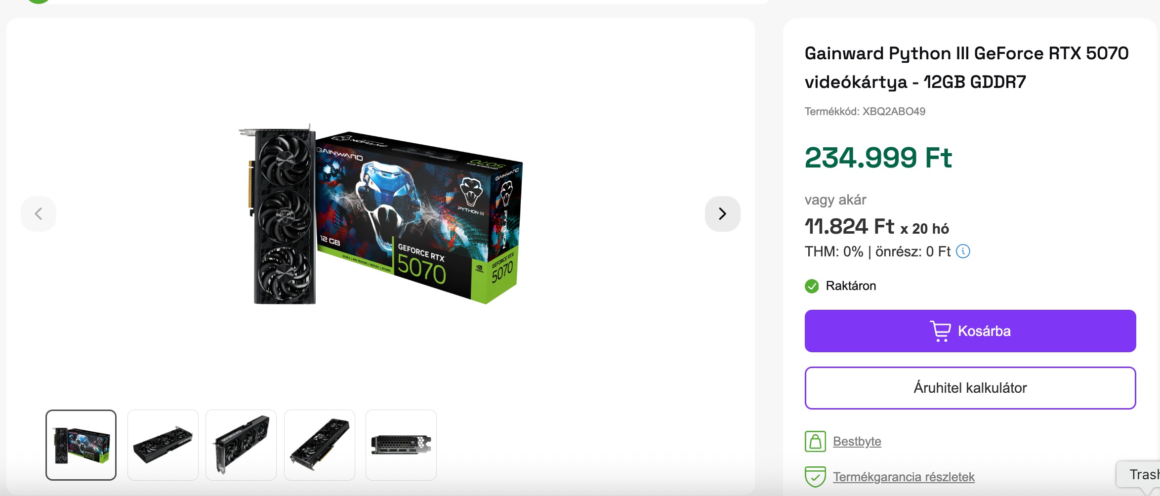 Nvidia kártya a Fizz.hu felületén