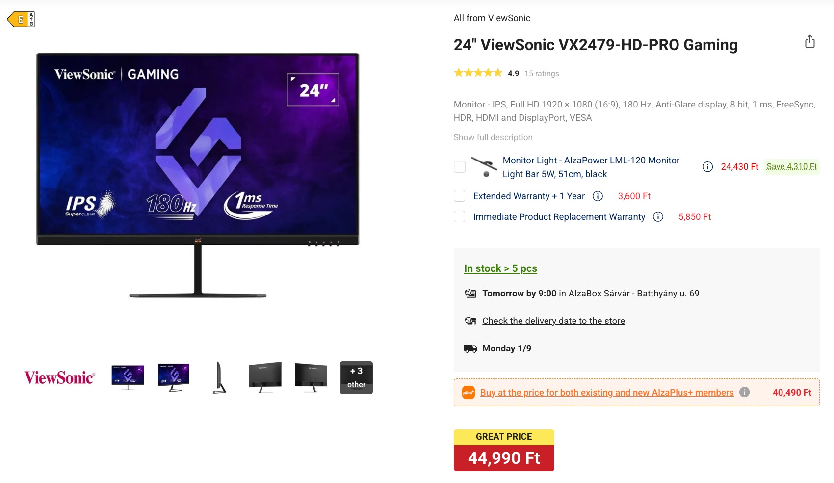 ViewSonic gamer monitor az Alza.hu oldalán